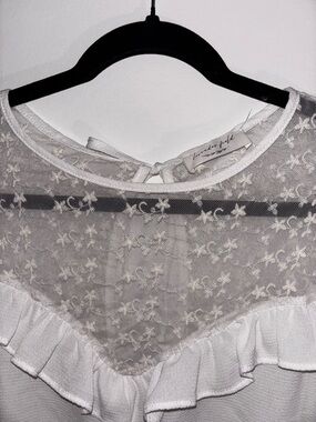 Sheer White Floral Lace Ruffle Blouse